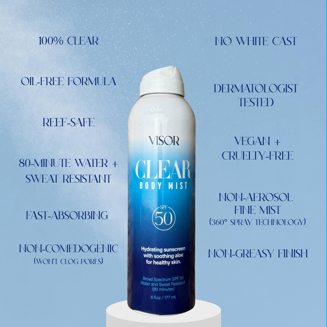 Visor Clear Body Mist SPF 50 | 100% Clear, Hydrating, Non-Aerosol Spray